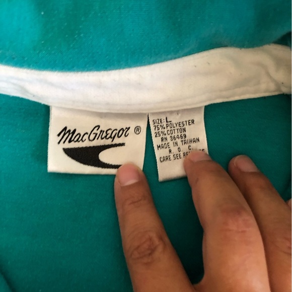 VTG MacGregor Teal and White Striped Polo Sweater Long Sleeve Mens Large - Picture 7 of 9